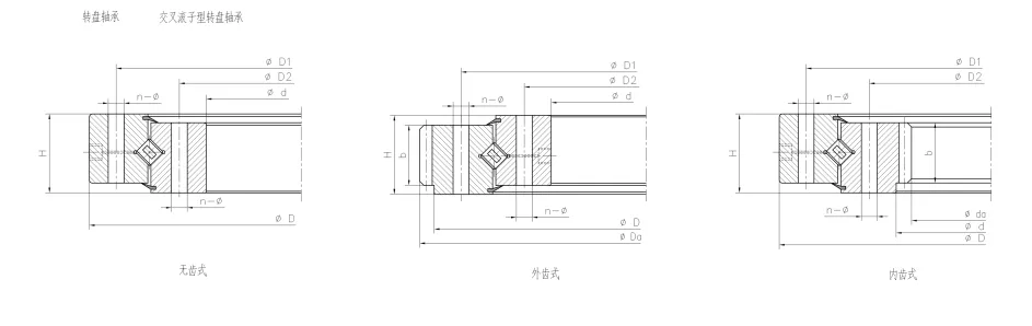 標(biāo)準式交叉滾子轉(zhuǎn)盤軸承結(jié)構(gòu)尺寸圖